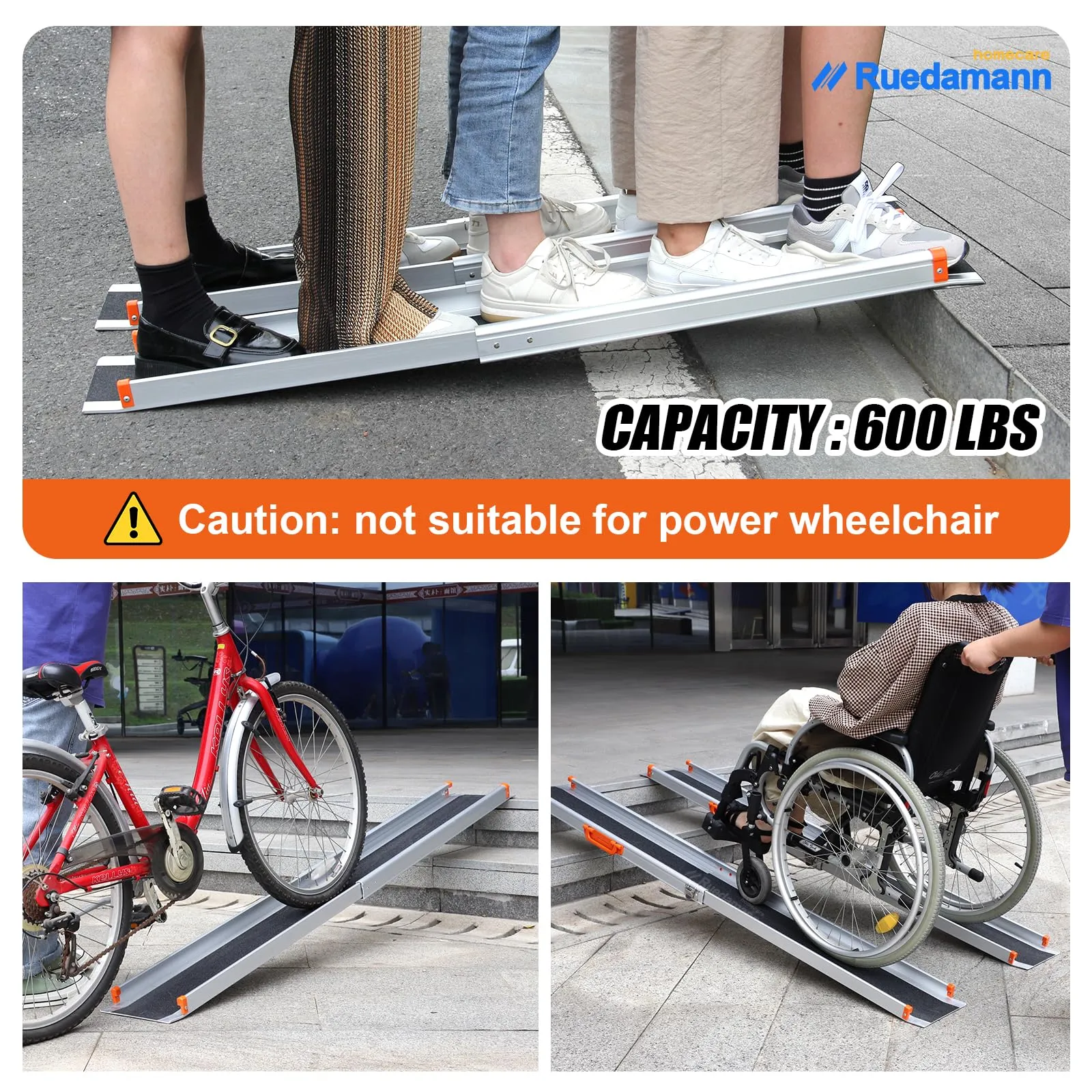 Ruedamann® Adjustable Aluminum Wheelchair Ramp Non-Skid Surface 1 set