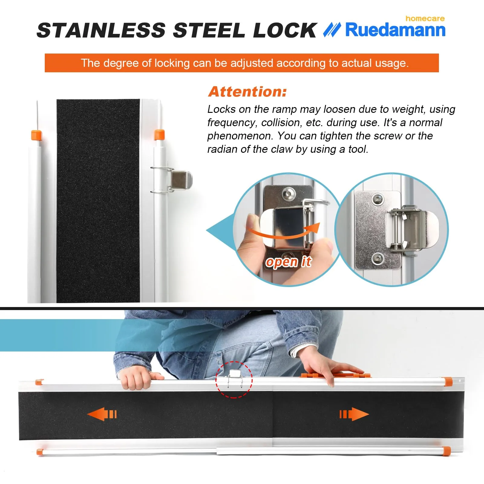 Ruedamann® Adjustable Aluminum Wheelchair Ramp Non-Skid Surface 1 set