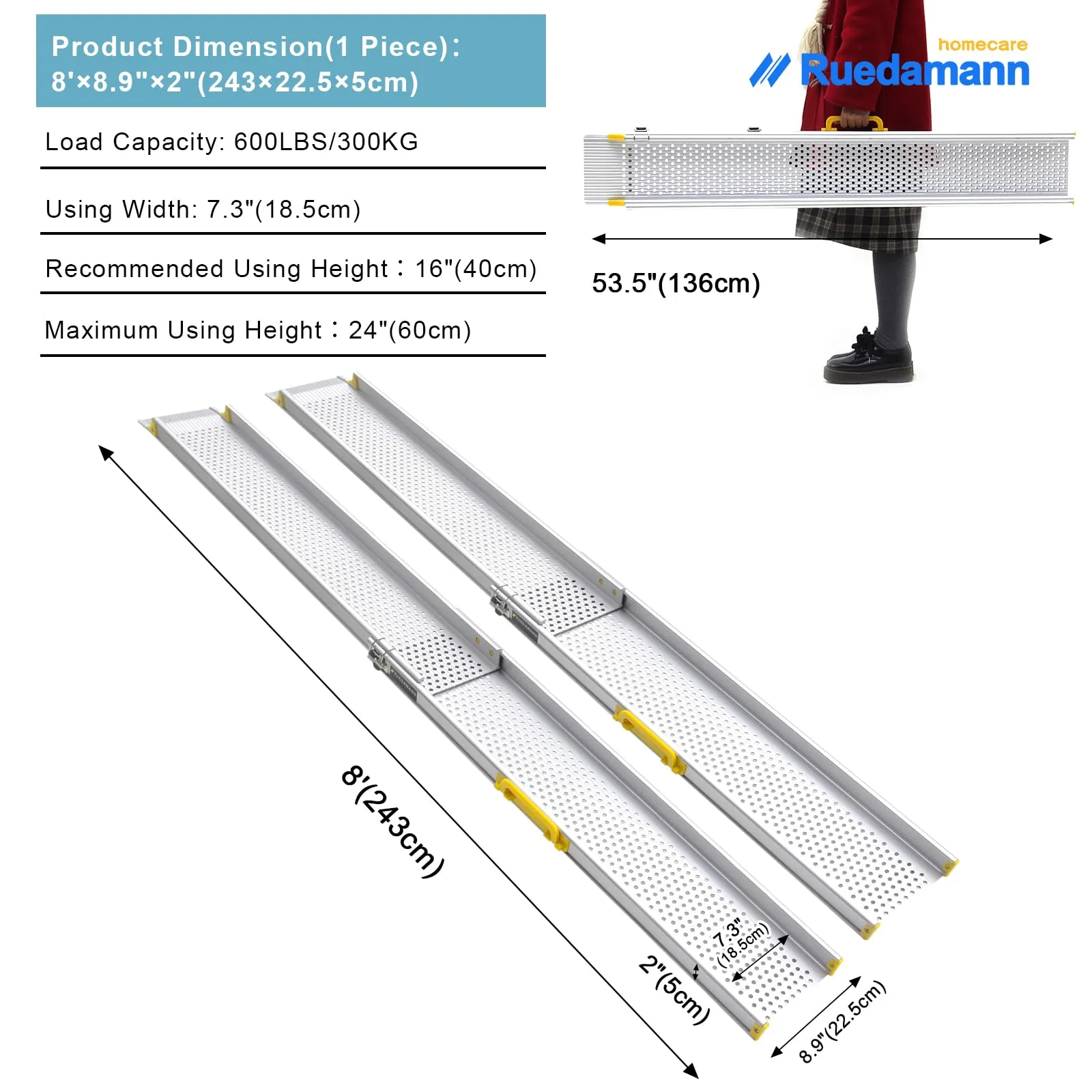 Ruedamann®  Portable Aluminum Wheelchair Ramp with Bag 1 Set