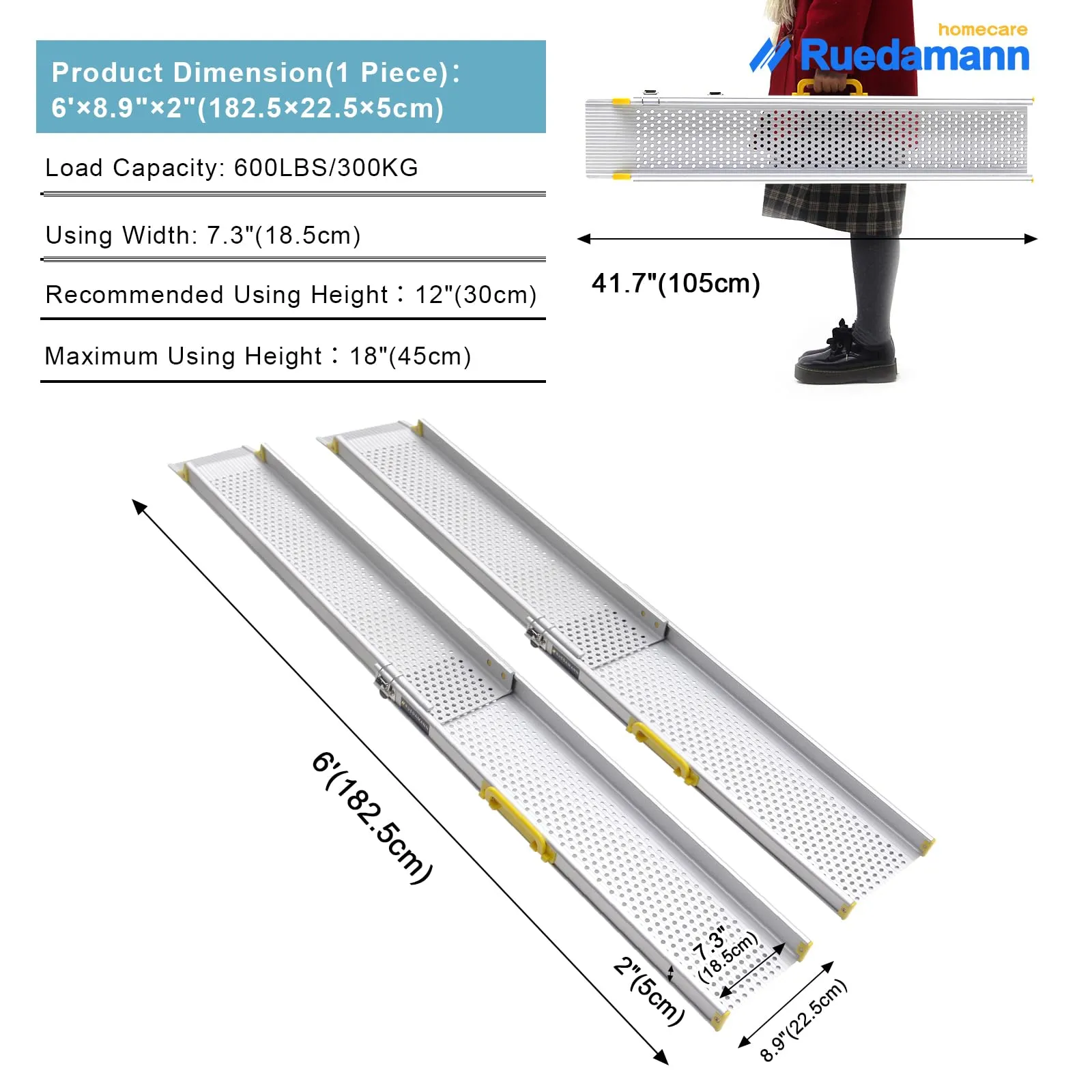 Ruedamann®  Portable Aluminum Wheelchair Ramp with Bag 1 Set
