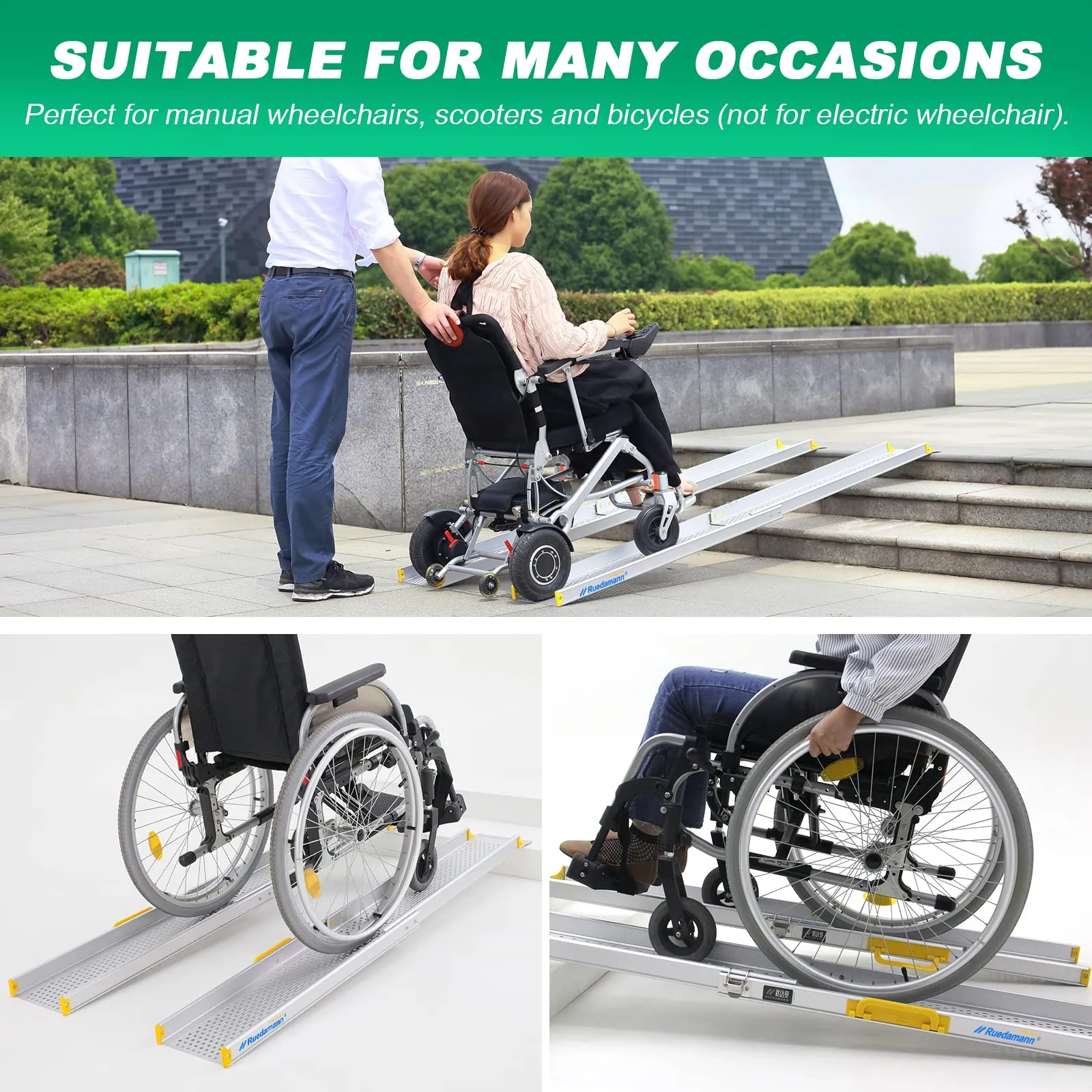 Ruedamann®  Portable Aluminum Wheelchair Ramp with Bag 1 Set