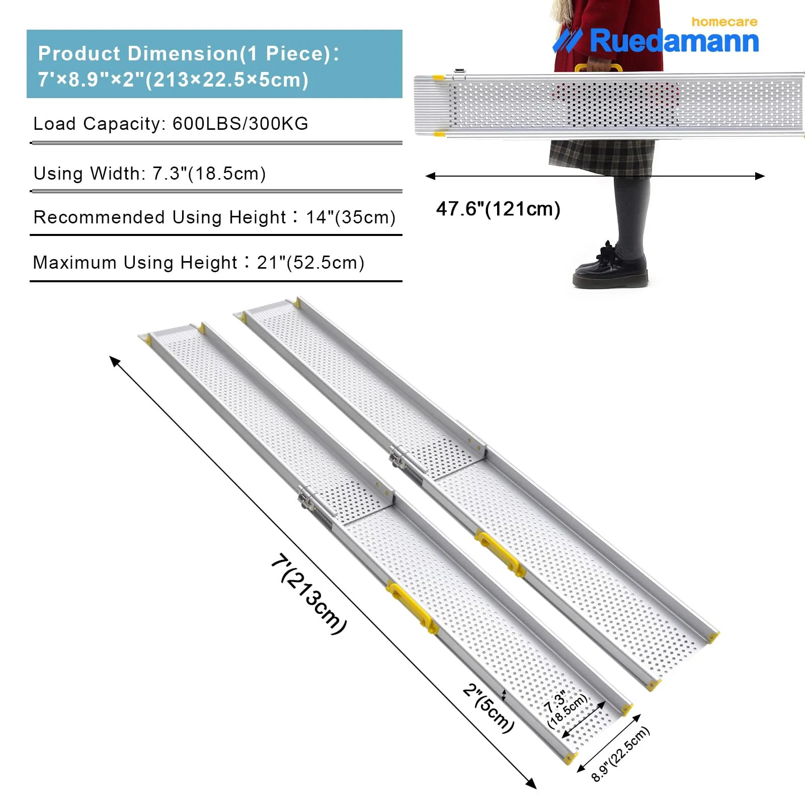 Ruedamann®  Portable Aluminum Wheelchair Ramp with Bag 1 Set
