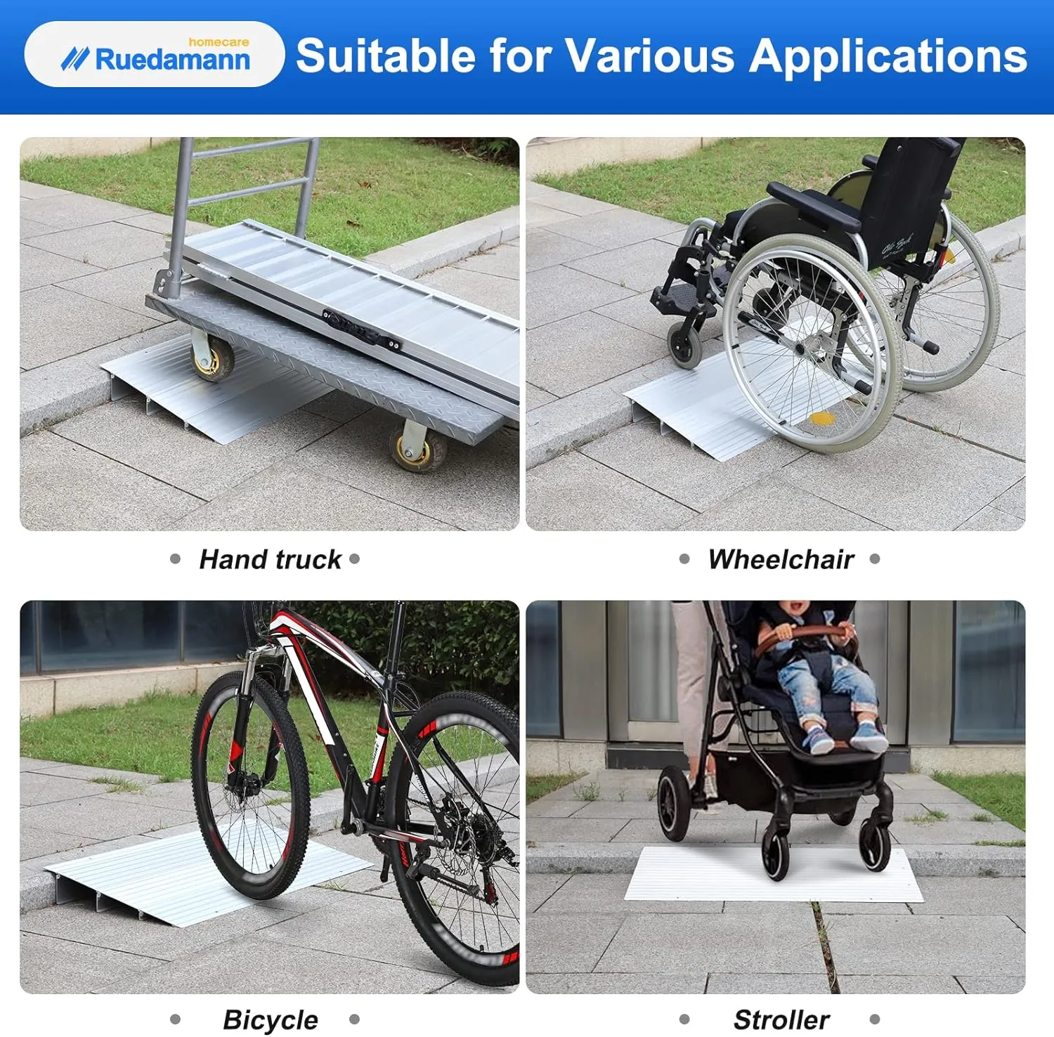 Ruedamann®Threshold Ramp Modular Aluminum Entry Ramp 34" Wide Door Ramp