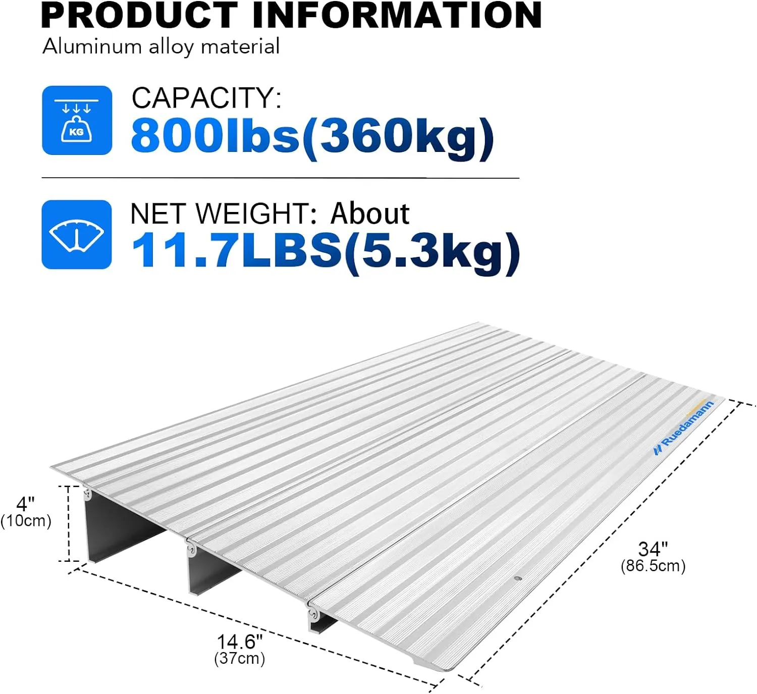 Ruedamann®Threshold Ramp Modular Aluminum Entry Ramp 34" Wide Door Ramp