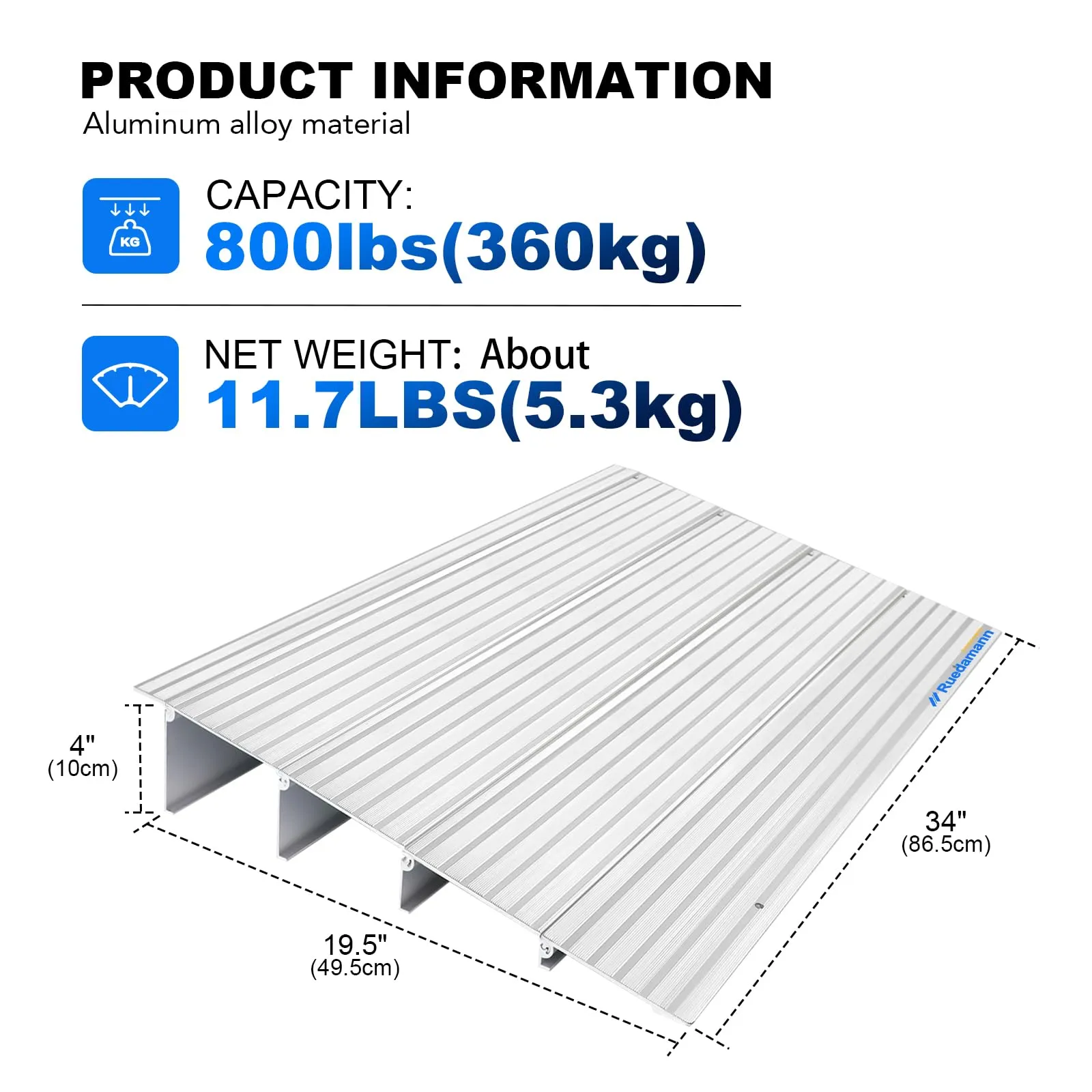 Ruedamann®Threshold Ramp Modular Aluminum Entry Ramp 34" Wide Door Ramp