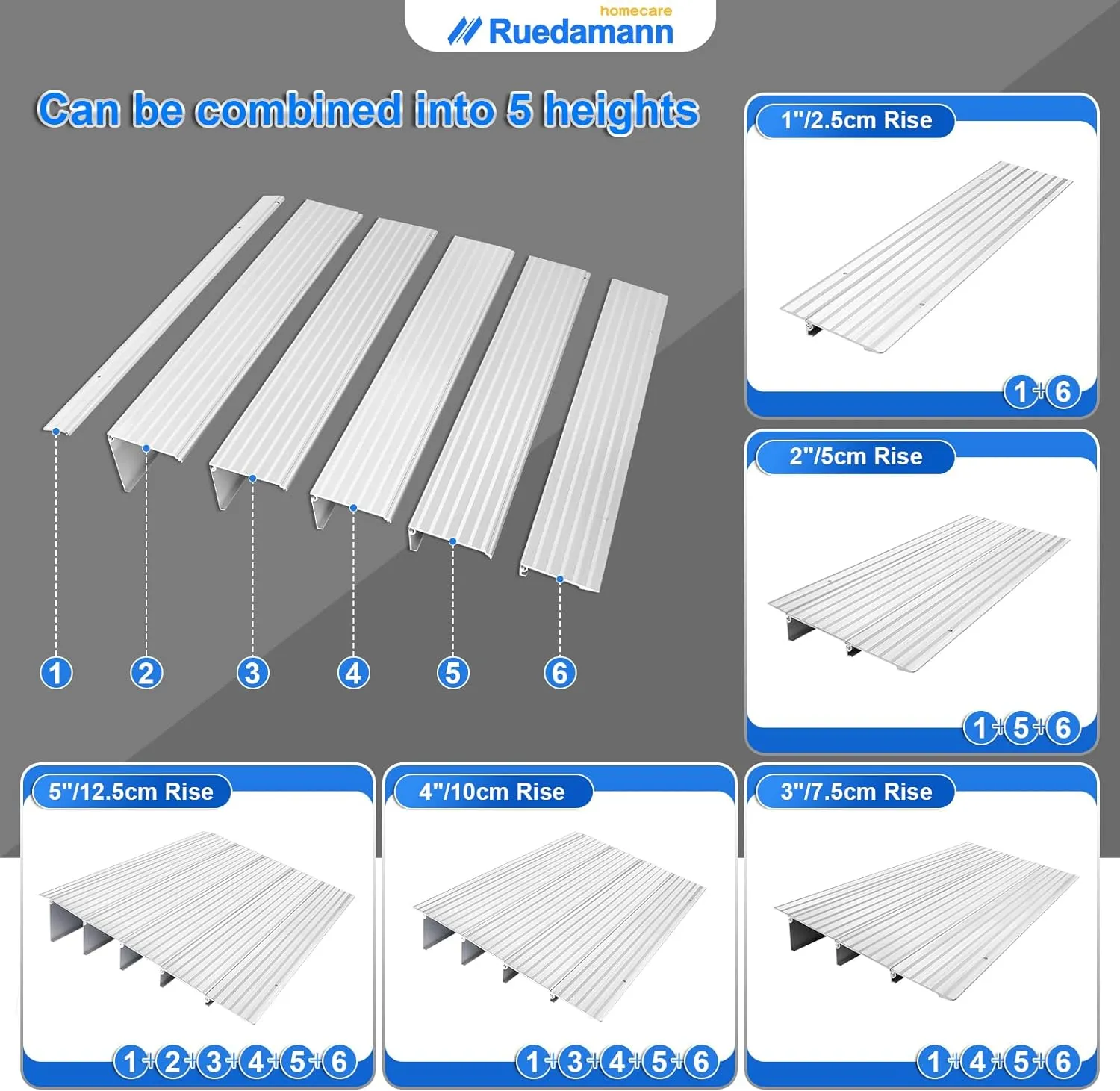 Ruedamann®Threshold Ramp Modular Aluminum Entry Ramp 34" Wide Door Ramp