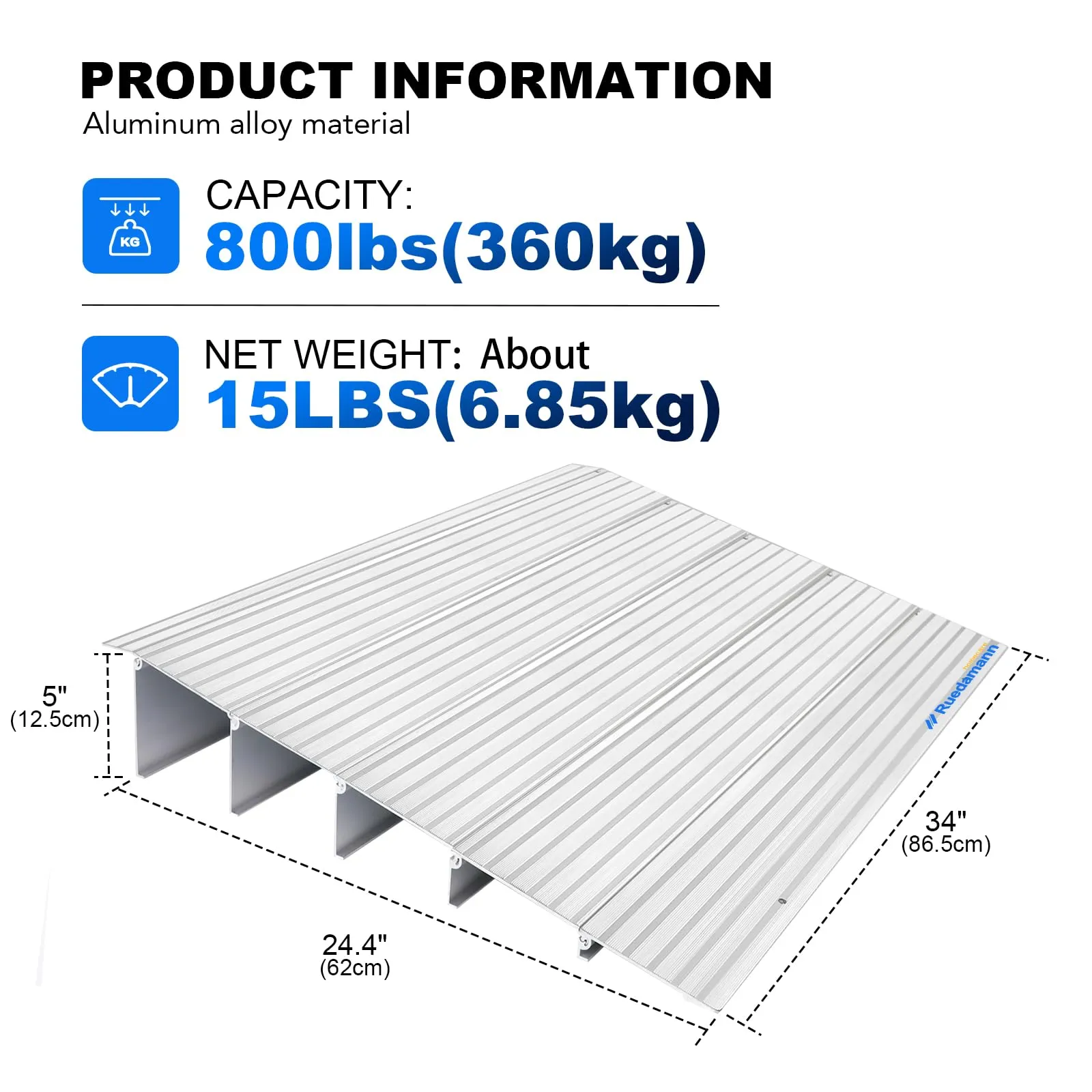 Ruedamann®Threshold Ramp Modular Aluminum Entry Ramp 34" Wide Door Ramp