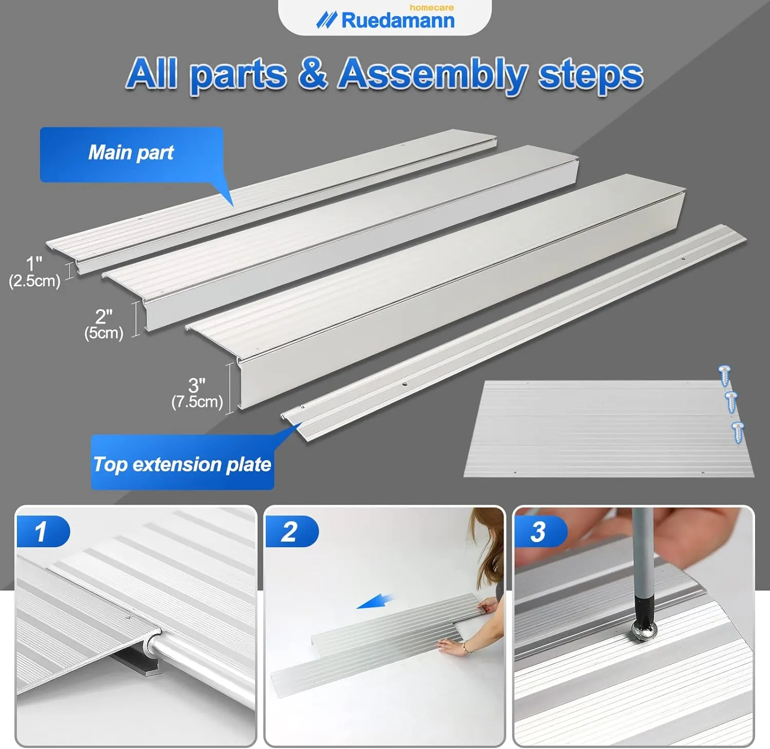 Ruedamann®Threshold Ramp Modular Aluminum Entry Ramp 34" Wide Door Ramp