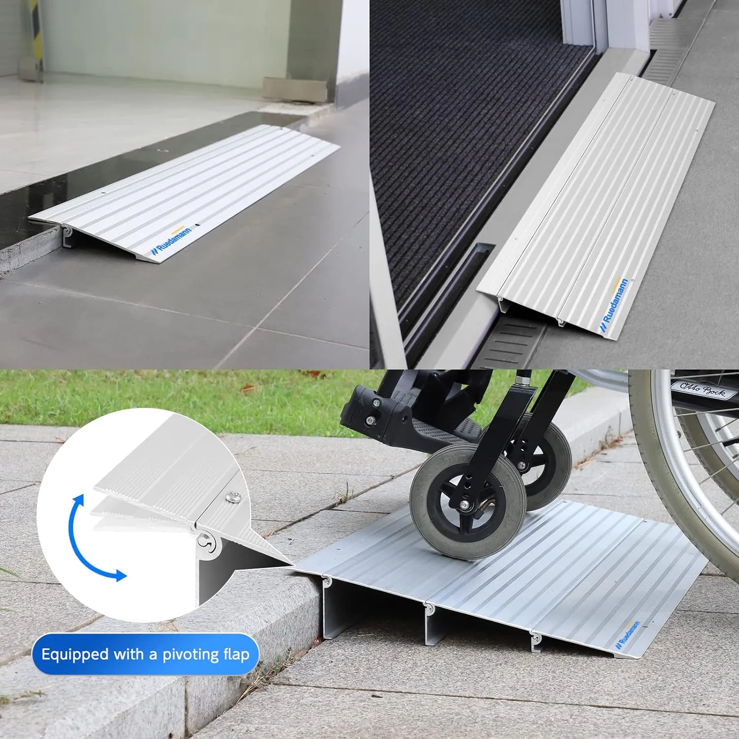 Ruedamann®Threshold Ramp Modular Aluminum Entry Ramp 34" Wide Door Ramp