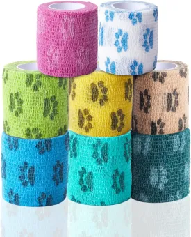 Self Adhesive Bandage Wrap - Vet Wrap for Dogs No Chew - Medical Cohesive Bandage Wrap for Wound Care, Paw Care, First Aid, Vet Tape for Pet Birds Cat Horses (2 Inch, 8 Rolls, 8 Colors)