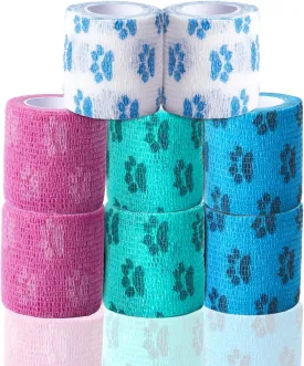Self Adhesive Bandage Wrap - Vet Wrap for Dogs No Chew - Medical Cohesive Bandage Wrap for Wound Care, Paw Care, First Aid, Vet Tape for Pet Birds Cat Horses (2 Inch, 8 Rolls, 8 Colors)