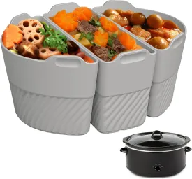 Silicone Slow Cooker Liners Compatible With Crock Pot 6-8 QT,Slow Cooker Divider Allows Cooking Three Different Meals At Once Time (gray)