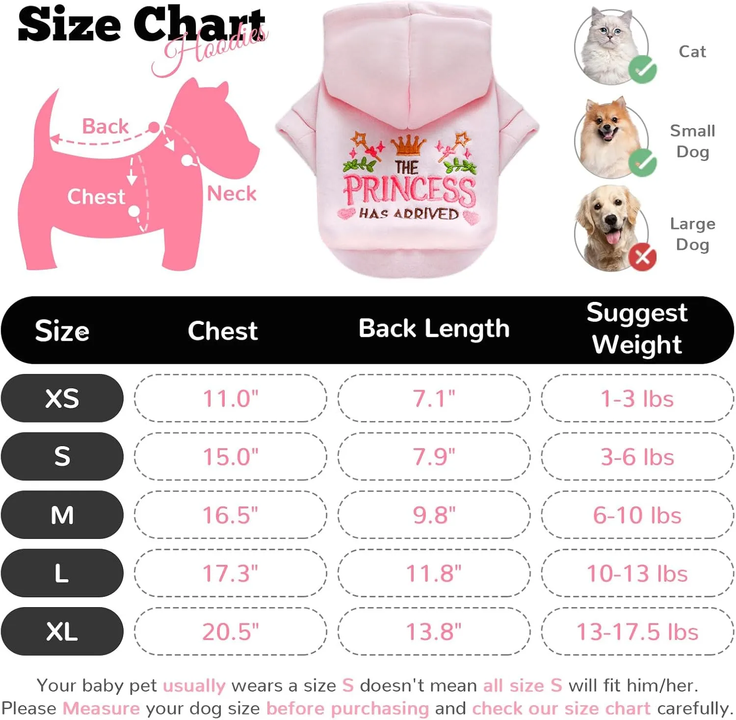 Small Dog Hoodie Clothes Cute Pink Princess Fleece Dog Sweater for Small Dogs Cats Girl Warm Puppy Sweatshirt with Leash D Ring Fall Winter XS Pet Outfits Chihuahua Yorkie Shihtzu(Pink,L)