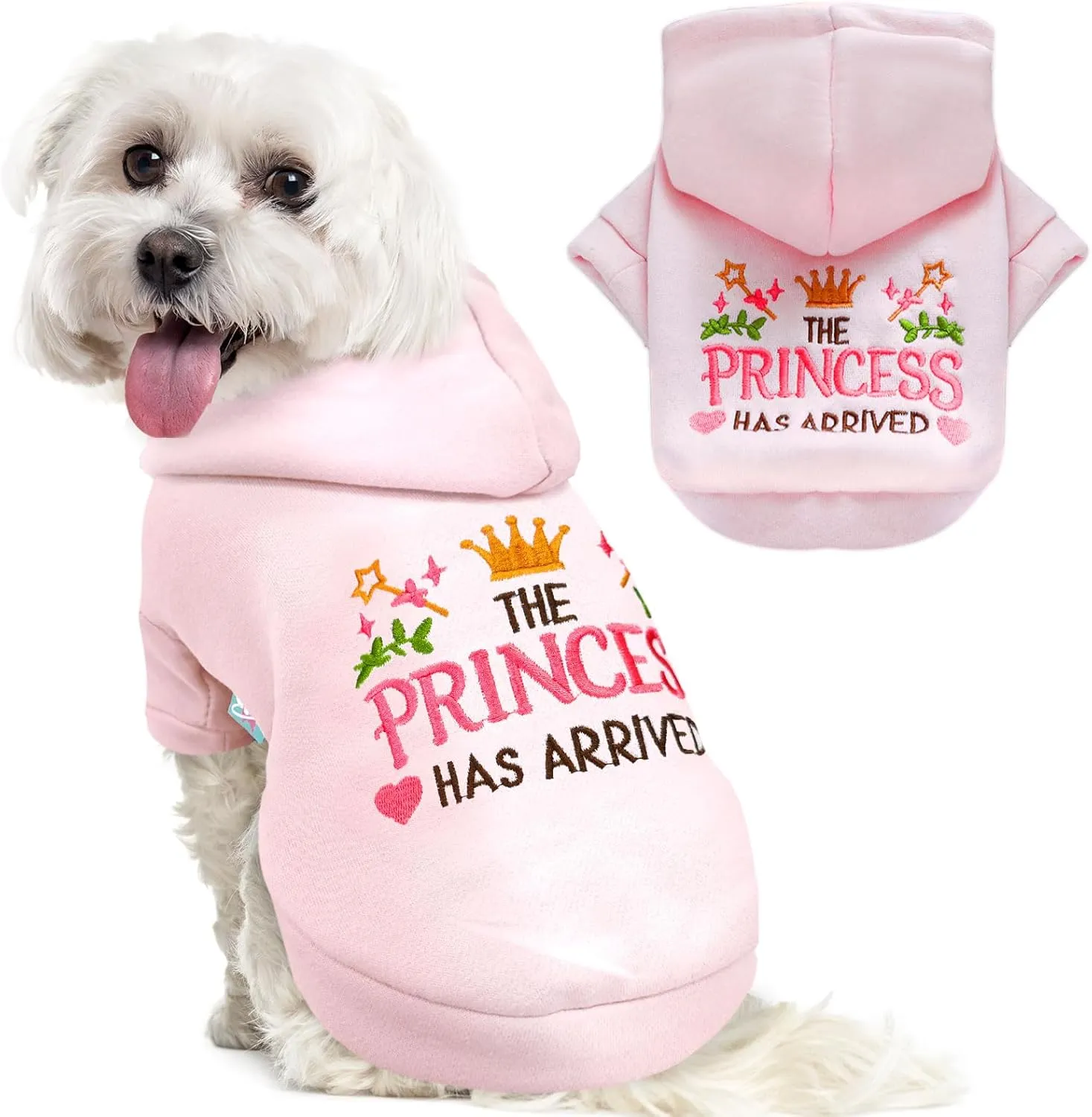 Small Dog Hoodie Clothes Cute Pink Princess Fleece Dog Sweater for Small Dogs Cats Girl Warm Puppy Sweatshirt with Leash D Ring Fall Winter XS Pet Outfits Chihuahua Yorkie Shihtzu(Pink,L)
