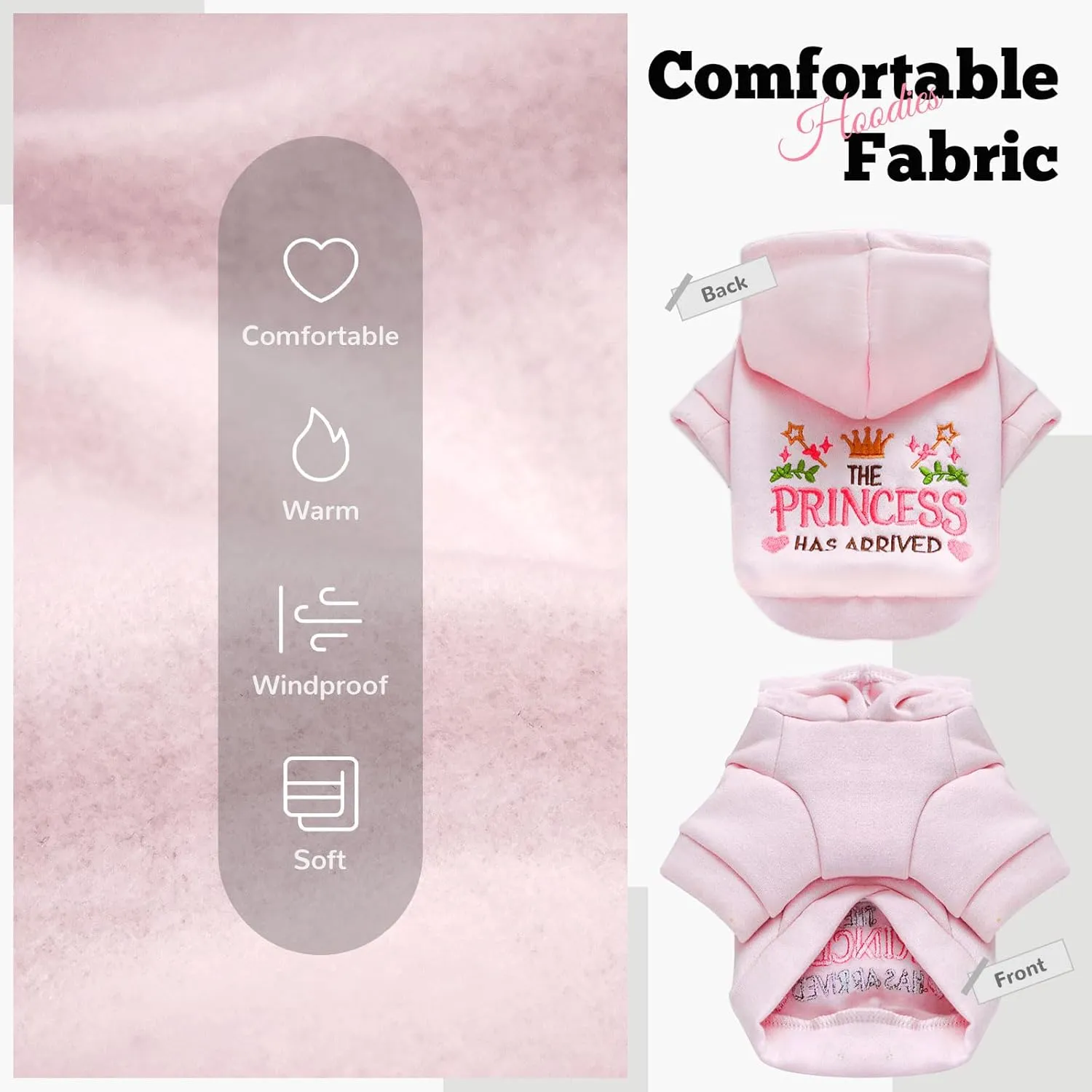 Small Dog Hoodie Clothes Cute Pink Princess Fleece Dog Sweater for Small Dogs Cats Girl Warm Puppy Sweatshirt with Leash D Ring Fall Winter XS Pet Outfits Chihuahua Yorkie Shihtzu(Pink,L)