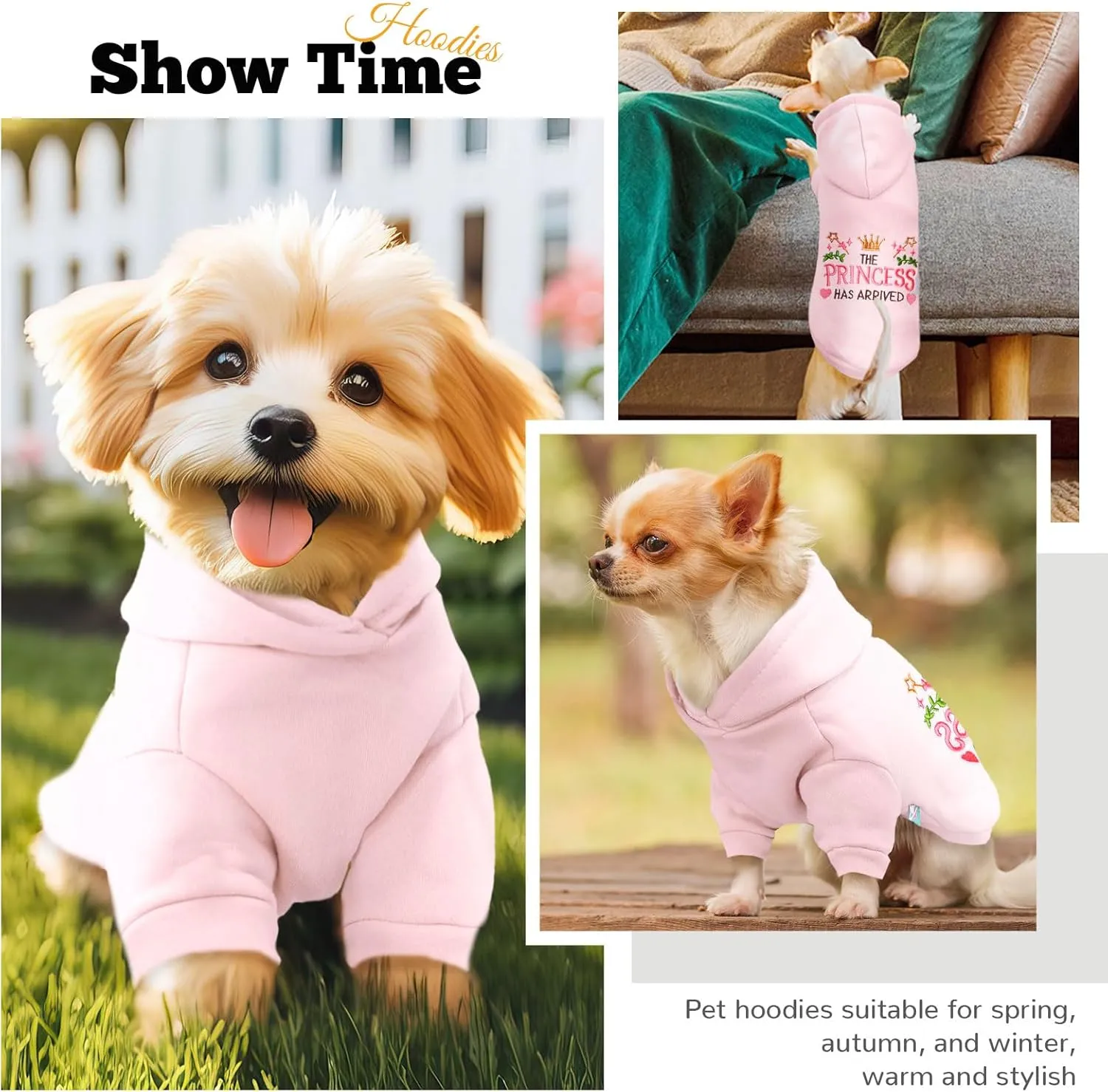 Small Dog Hoodie Clothes Cute Pink Princess Fleece Dog Sweater for Small Dogs Cats Girl Warm Puppy Sweatshirt with Leash D Ring Fall Winter XS Pet Outfits Chihuahua Yorkie Shihtzu(Pink,L)