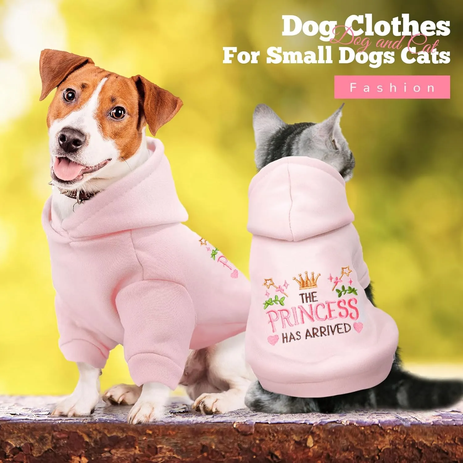 Small Dog Hoodie Clothes Cute Pink Princess Fleece Dog Sweater for Small Dogs Cats Girl Warm Puppy Sweatshirt with Leash D Ring Fall Winter XS Pet Outfits Chihuahua Yorkie Shihtzu(Pink,L)