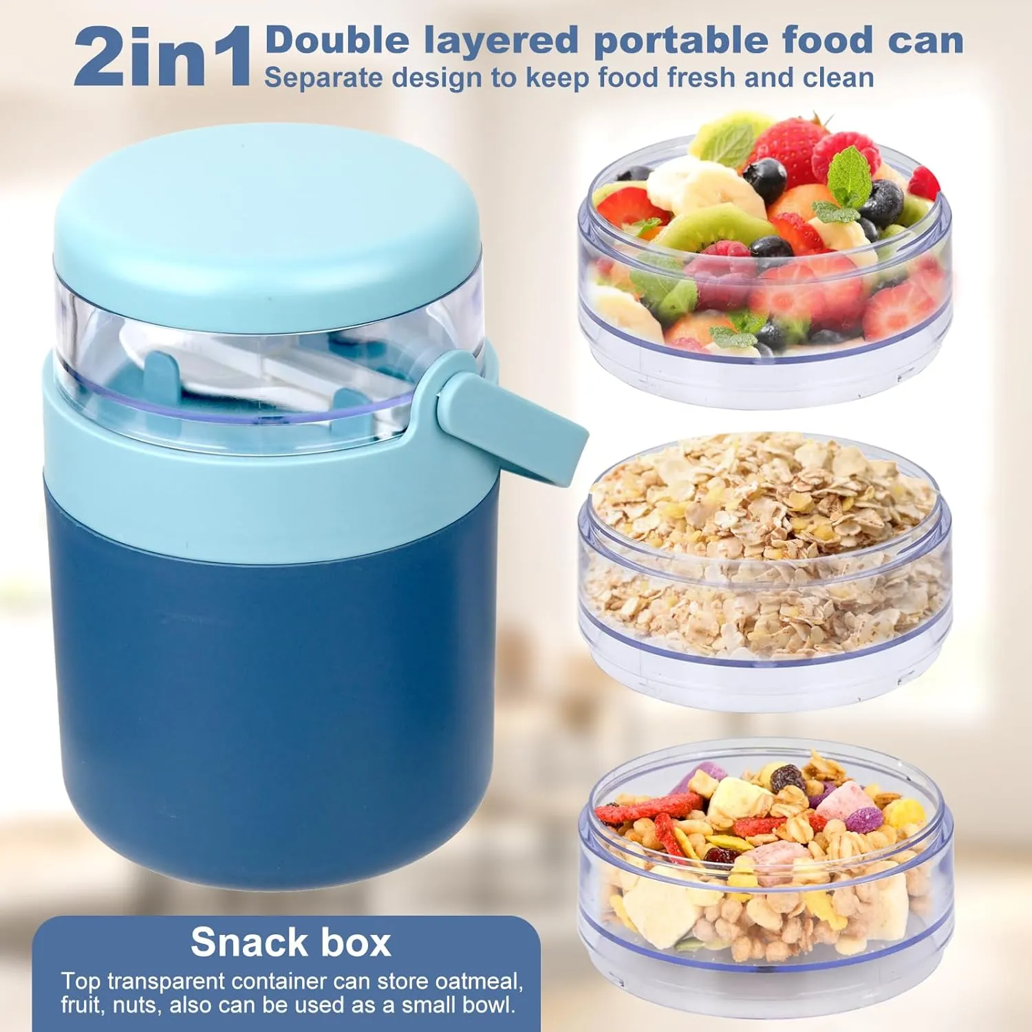 Snack Cup Container with Lid,Oats Containers,570ml 160ml Yogurt and Fruit Holder Cereal Container,Reusable Travel Cereal Bowl and Milk Container