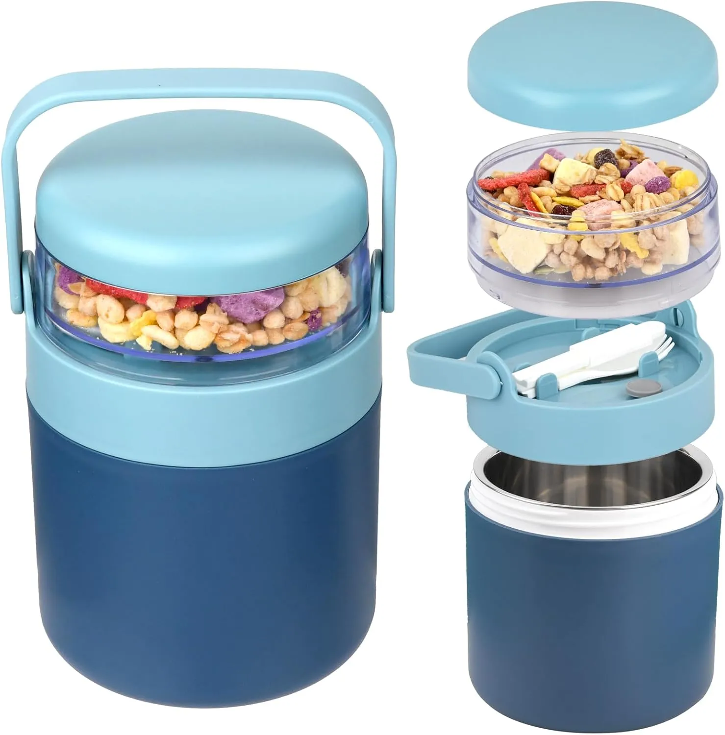 Snack Cup Container with Lid,Oats Containers,570ml 160ml Yogurt and Fruit Holder Cereal Container,Reusable Travel Cereal Bowl and Milk Container