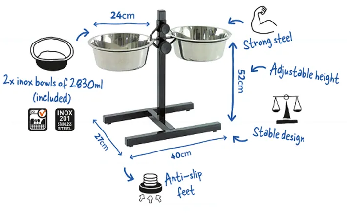 STAND H-FOOT WITH BOWLS BLACK