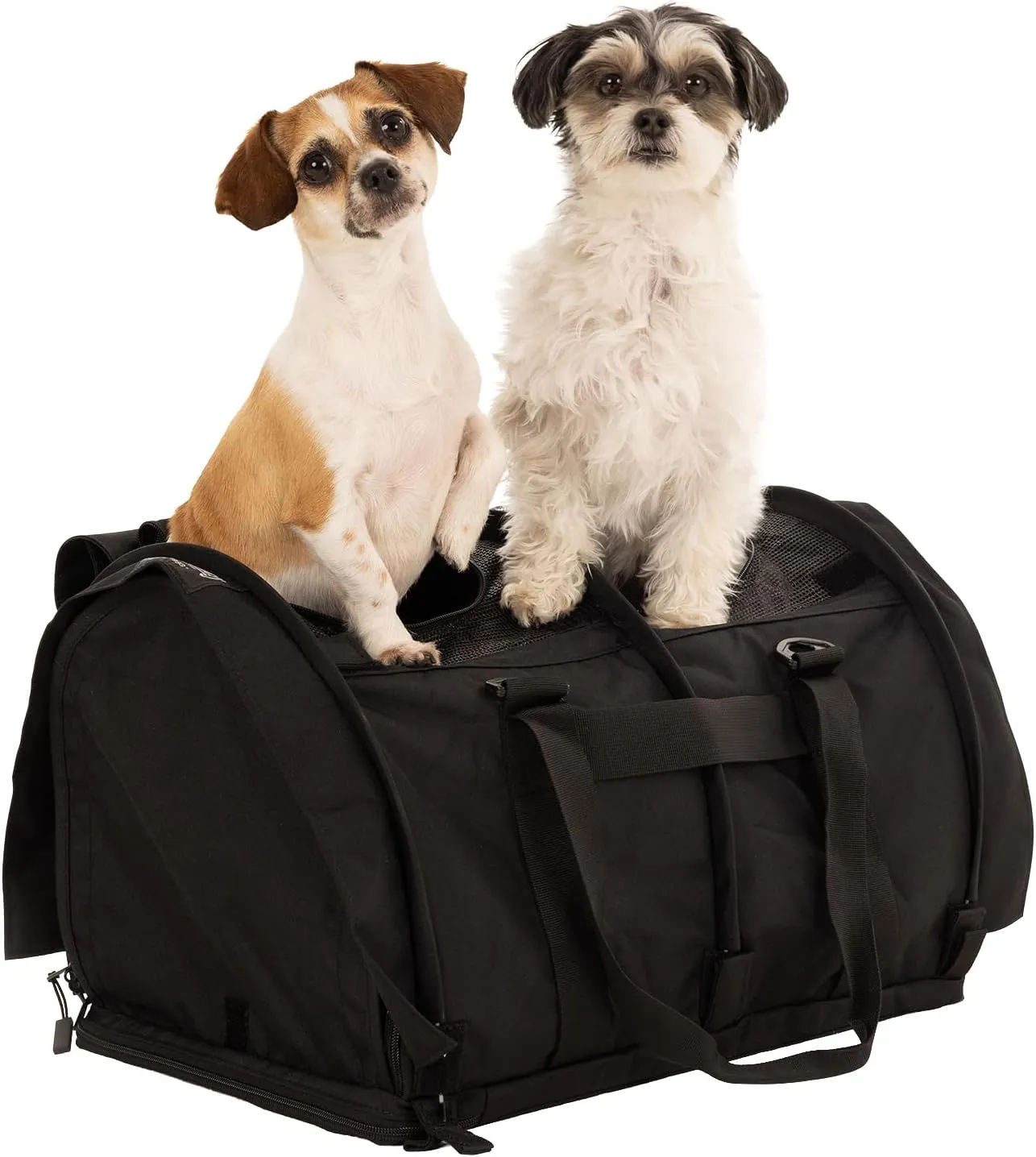 SturdiBag Pro 2.0 Divided Pet Travel Carrier with Flexible Height for Cats and Dogs | Soft Sided Pet Carrier Bag with Safety Clips and Seatbelt Straps for Airplane or Car Travel | Large, Black