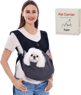 Supet Dog Sling Carrier for Small Dogs, Anti-Anxiety Hands Free Cat Sling Carrier, Soft Cotton Front Facing Dog Carrier, Adjustable Swaddle Wrap, Reducing Back Neck Neck Pain, Balck, Regular