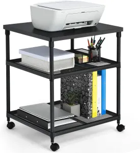 Tangkula 3-Tier Printer Stand Printer Cart, Multifunctional Utility Cart w/Ample Storage Space, 360 Swivel Rolling & Lockable Wheels, Sturdy Iron Frame, Adjustable Heights, Organizer for Office