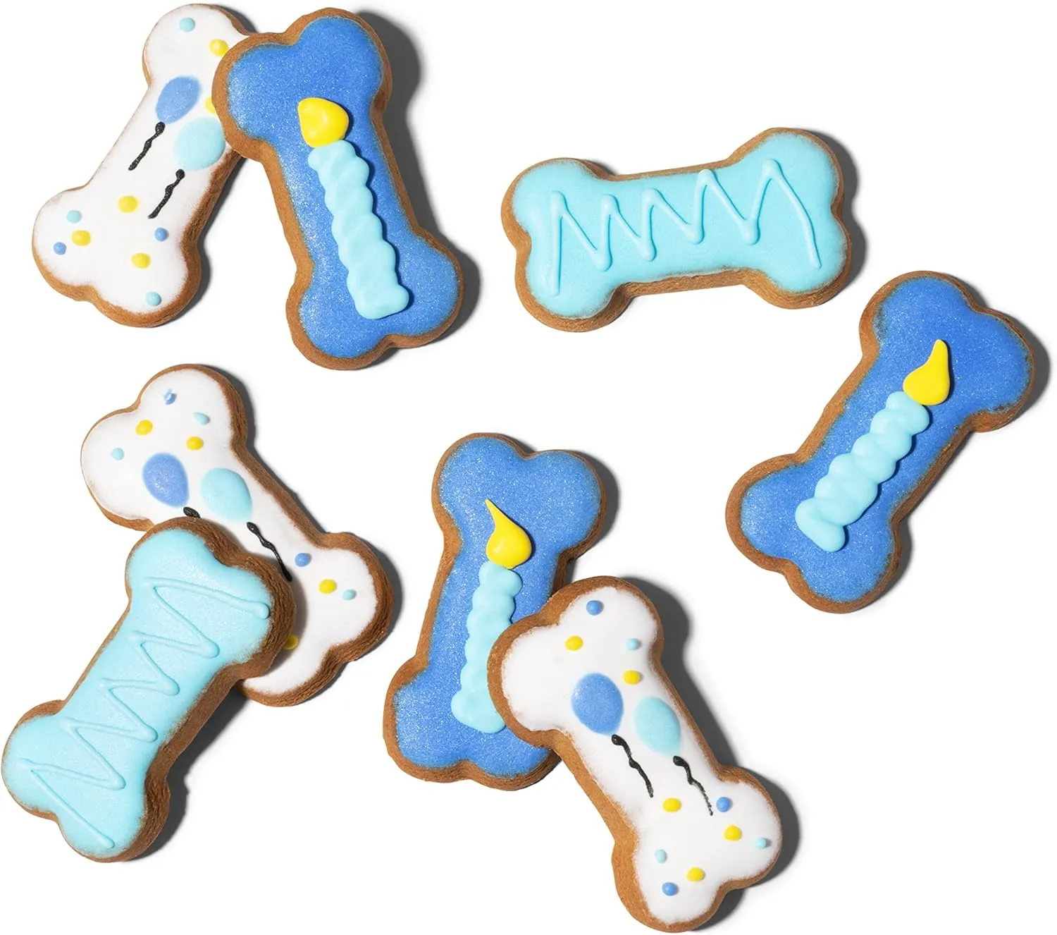 Thoughtfully Pets, Dog Birthday Cookie Gift Set, Hand Decorated Crunchy Treats in Bone Shapes, Great for Birthdays, Set of 8 (8 Count (Pack of 1), Boy)