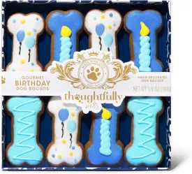 Thoughtfully Pets, Dog Birthday Cookie Gift Set, Hand Decorated Crunchy Treats in Bone Shapes, Great for Birthdays, Set of 8 (8 Count (Pack of 1), Boy)