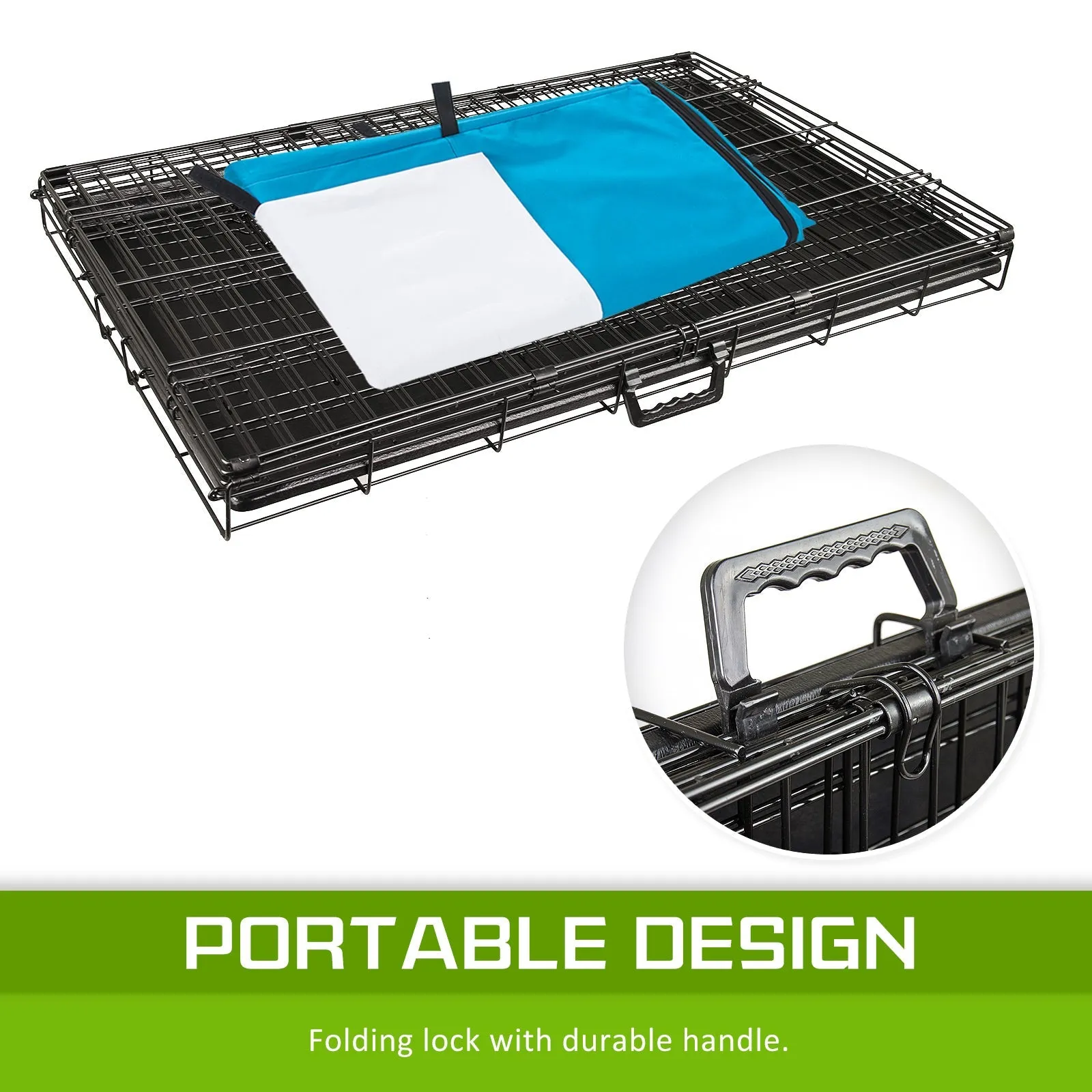 Wire Dog Cage Foldable Crate Kennel 24in with Tray   Blue Cover Combo