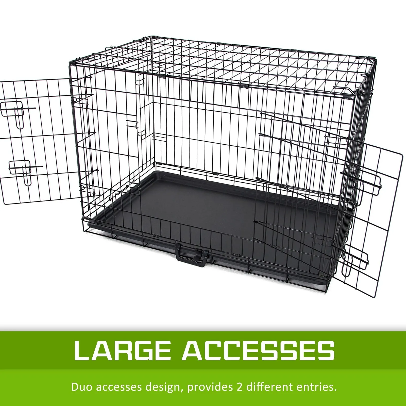Wire Dog Cage Foldable Crate Kennel 24in with Tray   Blue Cover Combo