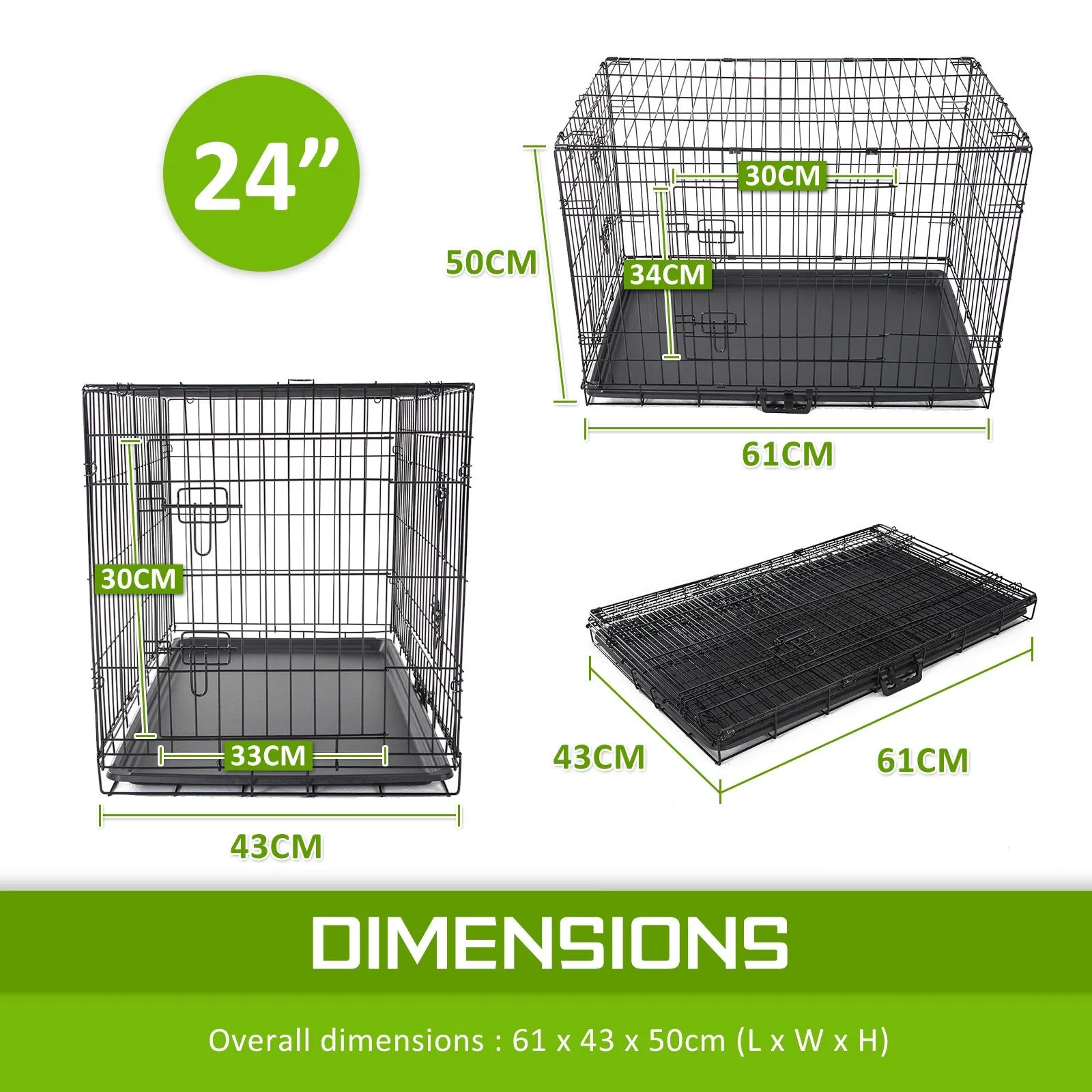 Wire Dog Cage Foldable Crate Kennel 24in with Tray   Blue Cover Combo