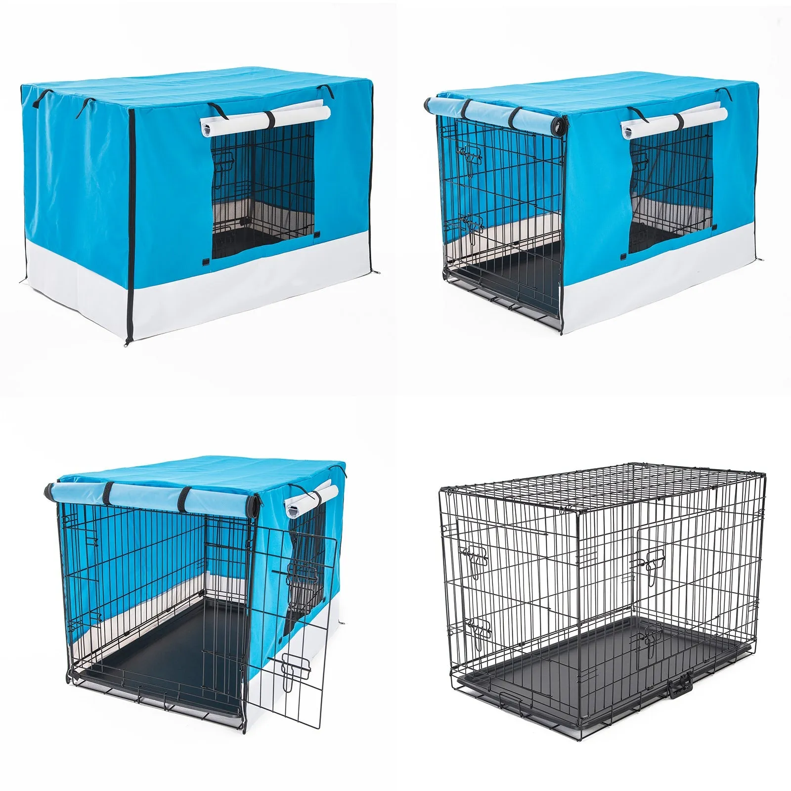 Wire Dog Cage Foldable Crate Kennel 24in with Tray   Blue Cover Combo