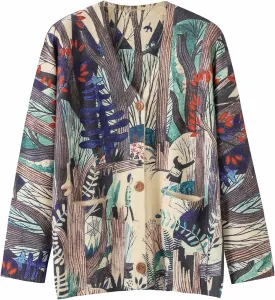 Womens V Neck Oversized Cat Print Cardigan, Boho Patchwork Knit Sweater Long Sleeve Button Front with Pockets