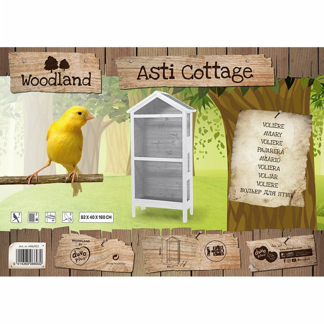 WOODLAND AVIARY ASTI COTTAGE 82x40x160cm