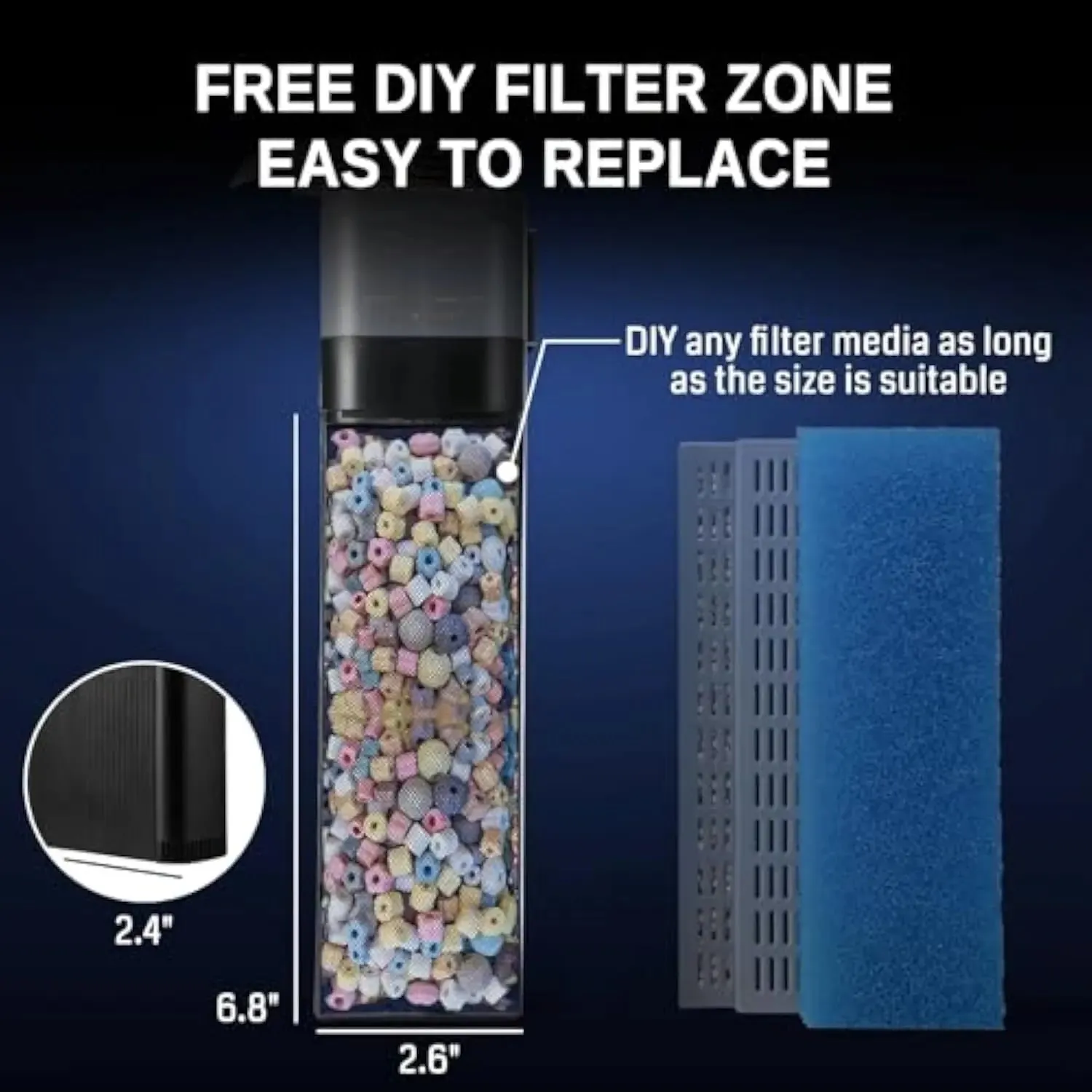 XpertMatic UV Aquarium Filter for 20-50 Gallon Fish Tank, 220GPH Fish Tank Filter with Separate Triple Filtration & UV Light Sterilization Zones