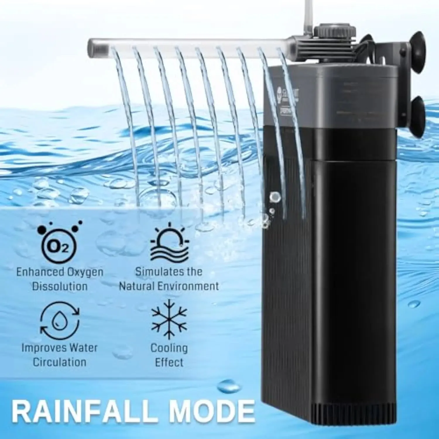 XpertMatic UV Aquarium Filter for 20-50 Gallon Fish Tank, 220GPH Fish Tank Filter with Separate Triple Filtration & UV Light Sterilization Zones