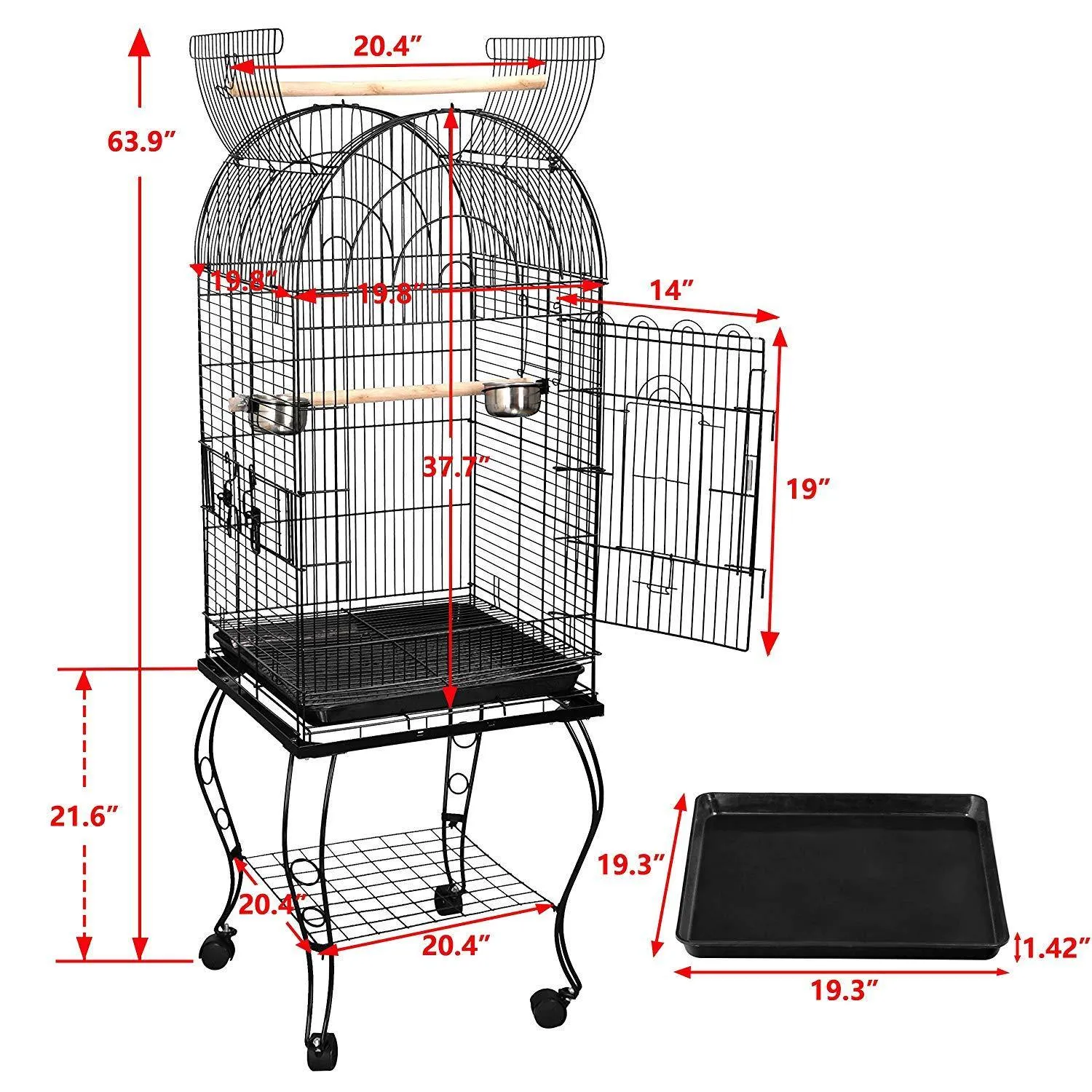 ZENY™ 63.5" Large Bird Cage Dome Open Top w/Detachable Rolling Stand